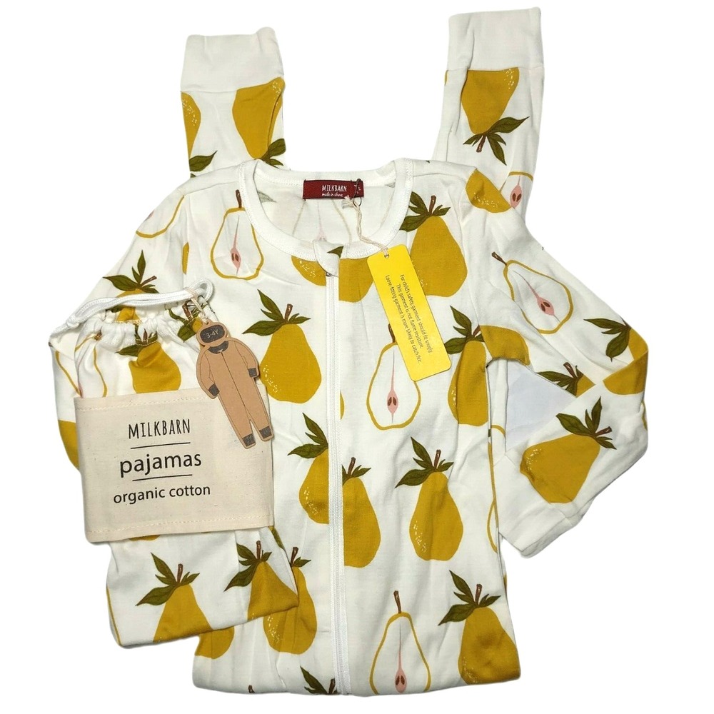 MILKBARN Toddler 3 4 PEAR Organic Cotton Zip Pajamas 1pc Sleeper Girl Pjs Zip Up